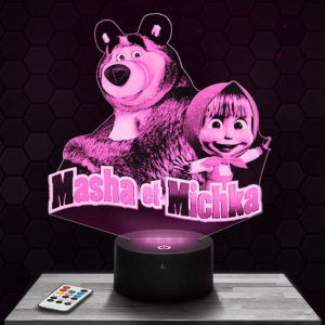 Lampe 3D Masha et Michka avec socle au choix !