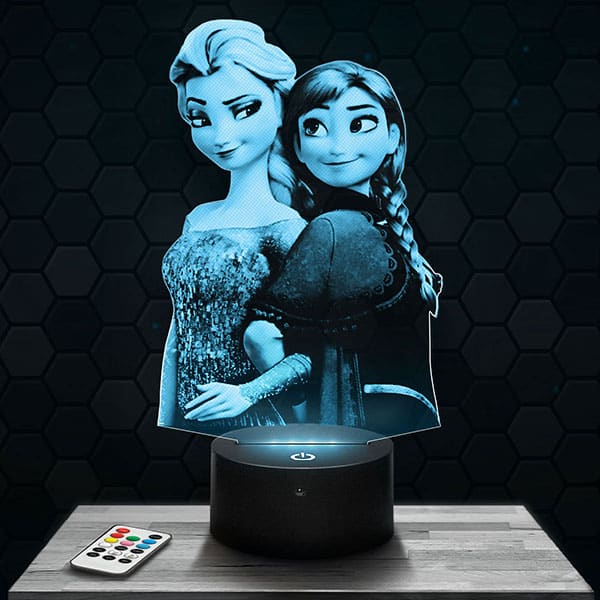lampe-3d-reine-des-neiges-elsa-et-anna Lampe 3D Reine des Neiges - Elsa et Anna avec socle au choix !