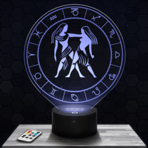 Lampe 3D Signe Astrologique - Gémeaux avec socle au choix !