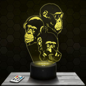 Lampe 3D Singe Sagesse Stylisé avec socle au choix !